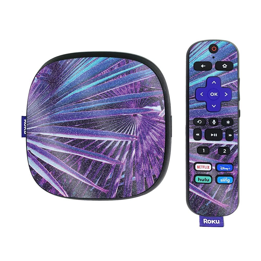 MightySkins Glossy Glitter Skin Compatible with Roku Ultra HDR 4K Streaming Media Player (2020) - Neon Palms | Protective, Durable High-Gloss Glitter Finish | Easy to Apply | Made in The USA