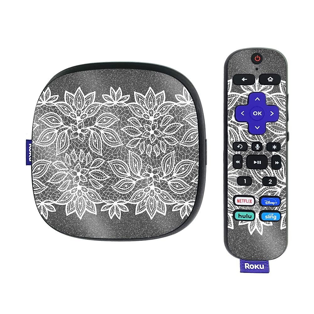 MightySkins Glossy Glitter Skin Compatible with Roku Ultra HDR 4K Streaming Media Player (2020) - Floral Lace | Protective, Durable High-Gloss Glitter Finish | Easy to Apply | Made in The USA