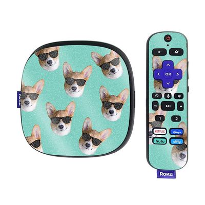 MightySkins Glossy Glitter Skin Compatible with Roku Ultra HDR 4K Streaming Media Player (2020) - Cool Corgi | Protective, Durable High-Gloss Glitter Finish | Easy to Apply | Made in The USA