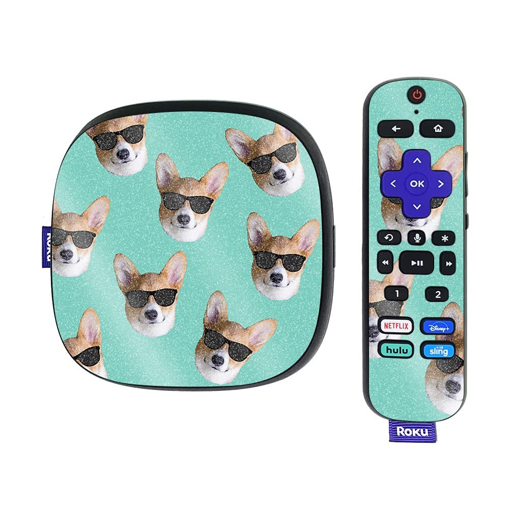 MightySkins Glossy Glitter Skin Compatible with Roku Ultra HDR 4K Streaming Media Player (2020) - Cool Corgi | Protective, Durable High-Gloss Glitter Finish | Easy to Apply | Made in The USA