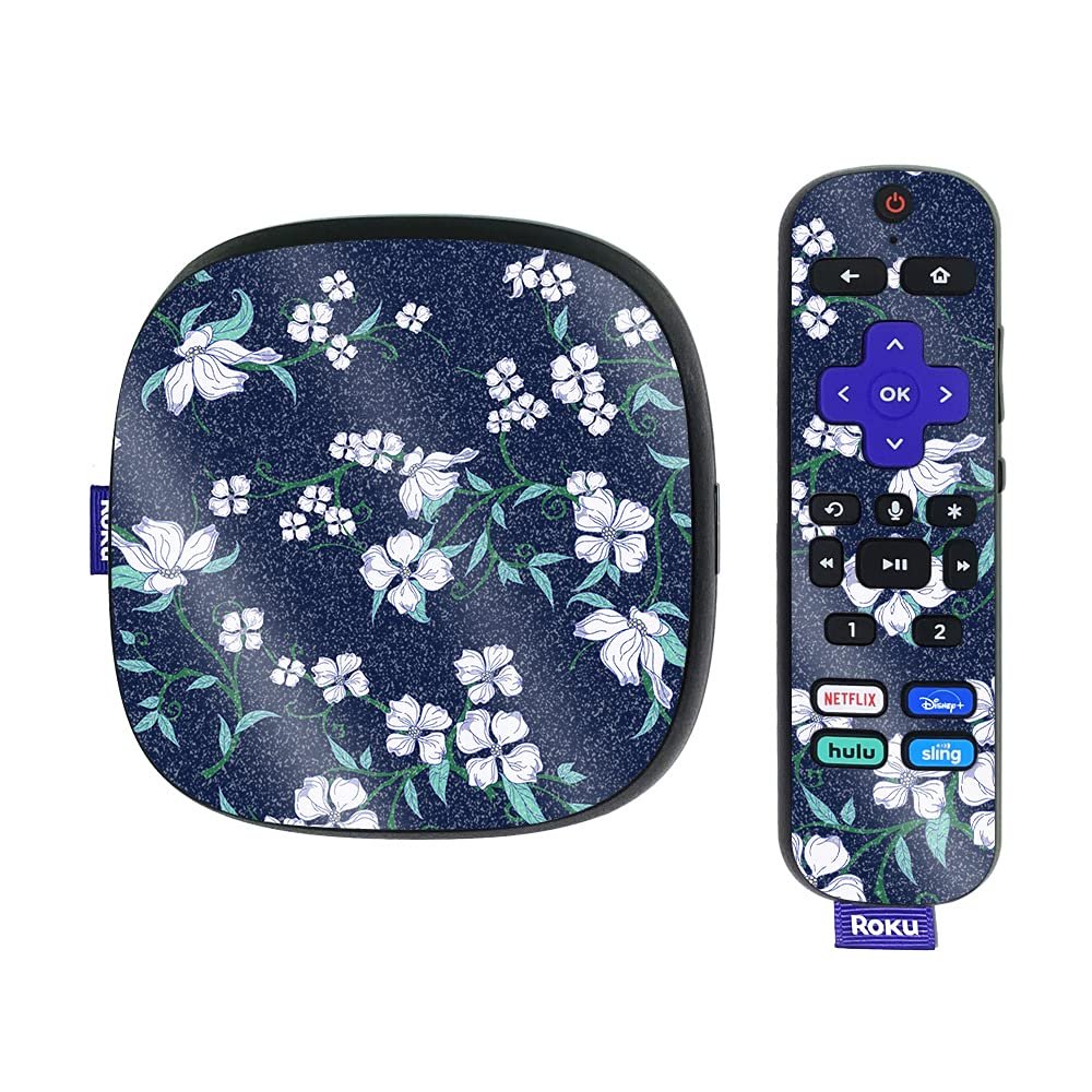 MightySkins Glossy Glitter Skin Compatible with Roku Ultra HDR 4K Streaming Media Player (2020) - White Freesia | Protective, Durable High-Gloss Glitter Finish | Easy to Apply | Made in The USA
