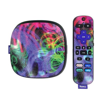 MightySkins Glossy Glitter Skin Compatible with Roku Ultra HDR 4K Streaming Media Player (2020) - Neon Splatter | Protective, Durable High-Gloss Glitter Finish | Easy to Apply | Made in The USA