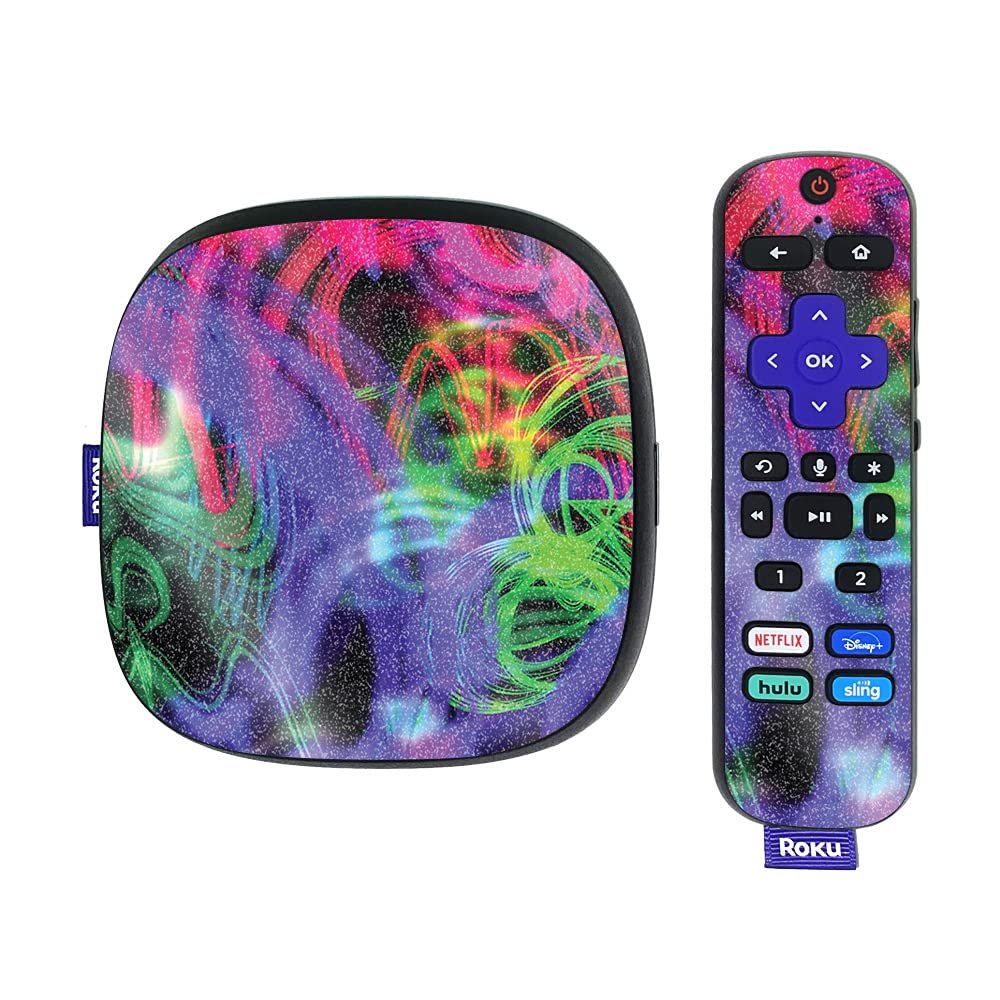 MightySkins Glossy Glitter Skin Compatible with Roku Ultra HDR 4K Streaming Media Player (2020) - Neon Splatter | Protective, Durable High-Gloss Glitter Finish | Easy to Apply | Made in The USA
