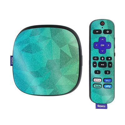 MightySkins Glossy Glitter Skin Compatible with Roku Ultra HDR 4K Streaming Media Player (2020) - Blue Green Polygon | Protective, Durable High-Gloss Glitter Finish | Easy to Apply | Made in The USA