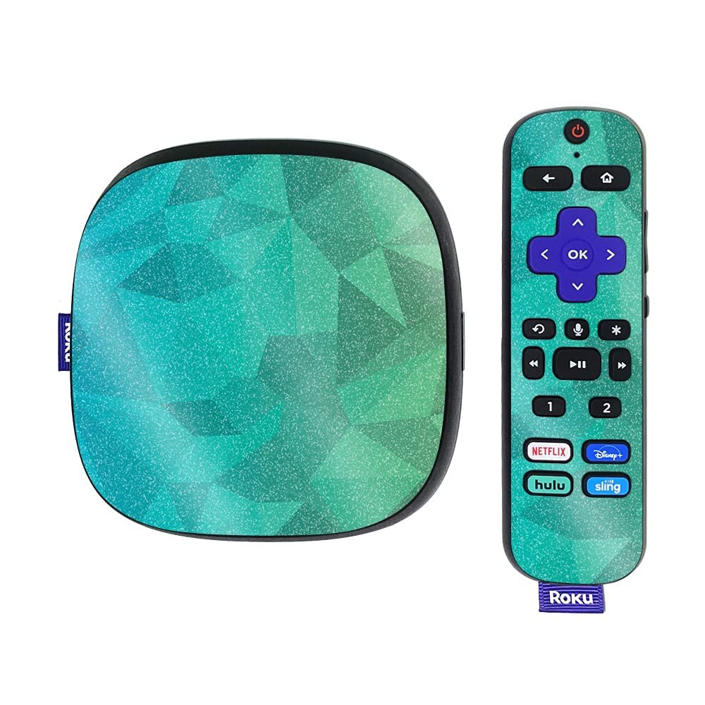 MightySkins Glossy Glitter Skin Compatible with Roku Ultra HDR 4K Streaming Media Player (2020) - Blue Green Polygon | Protective, Durable High-Gloss Glitter Finish | Easy to Apply | Made in The USA