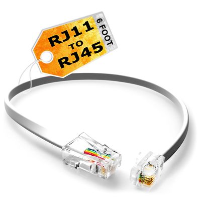 RetailAndBulk 2-Pack 6 Foot RJ11 to RJ45 Telephone Cable for Landline, Fax, DSL Modem Connection (White 6FT, Made in USA)