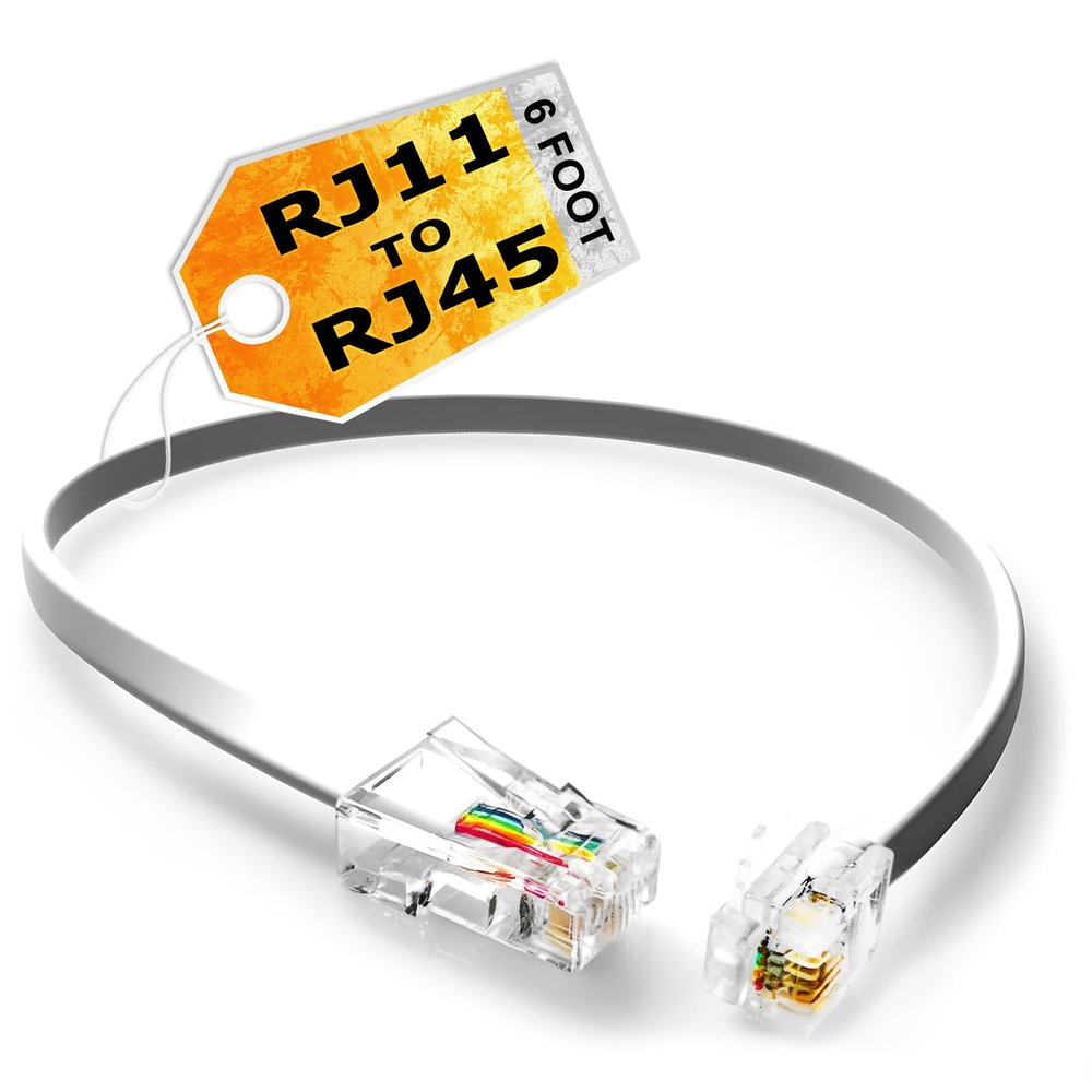 RetailAndBulk 2-Pack 6 Foot RJ11 to RJ45 Telephone Cable for Landline, Fax, DSL Modem Connection (White 6FT, Made in USA)