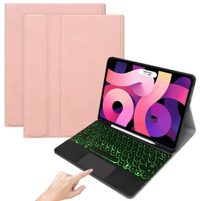 QYiD iPad Keyboard Case with Touchpad for iPad 10.9" Air 5th/4th Generation, 7 Colors Backlit Keyboard with Pencil Holder, Smart Leather Cover for iPad 10.9 2020, with Built in Pencil Holder, Pink