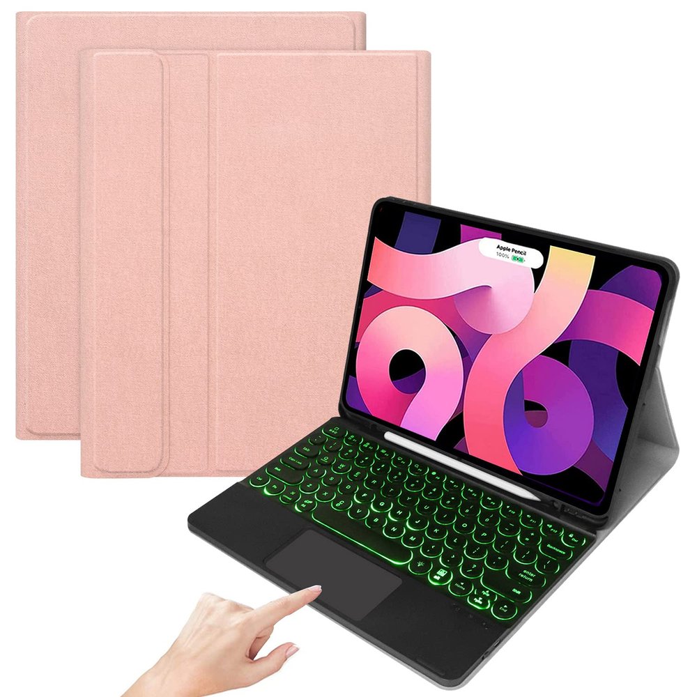 QYiD iPad Keyboard Case with Touchpad for iPad 10.9" Air 5th/4th Generation, 7 Colors Backlit Keyboard with Pencil Holder, Smart Leather Cover for iPad 10.9 2020, with Built in Pencil Holder, Pink
