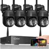 Wireless Security Camera System, 4pcs 3MP PTZ Cameras Outdoor Indoor, CKK WiFi Surveillance NVR System with Floodlights & Siren Alarm, 2 Way Audio, 24/7 Record, Expandable 10CH, No HDD view 1