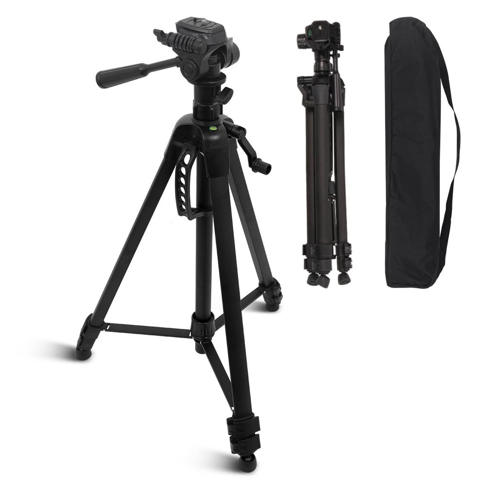 SMTOER 65-Inch Lightweight Aluminum Tripod with 3-Way Head, Bubble Levels, Quick Release Plate, 1/4" and 5/8" Thread Mount