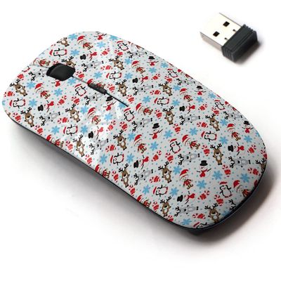 2.4G Wireless Mouse with Cute Pattern Design for All Laptops and Desktops with Nano Receiver - Christmas Snowman Deer