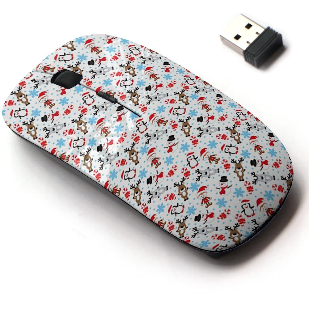 2.4G Wireless Mouse with Cute Pattern Design for All Laptops and Desktops with Nano Receiver - Christmas Snowman Deer