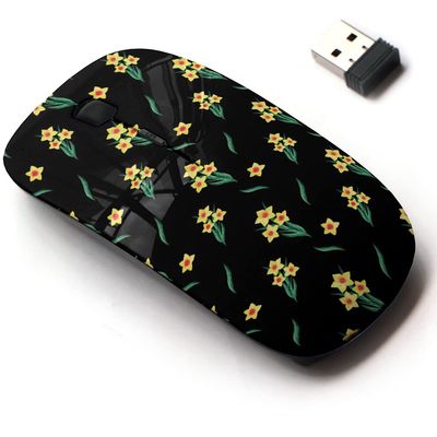 2.4G Wireless Mouse with Cute Pattern Design for All Laptops and Desktops with Nano Receiver - Daffodil Flowers