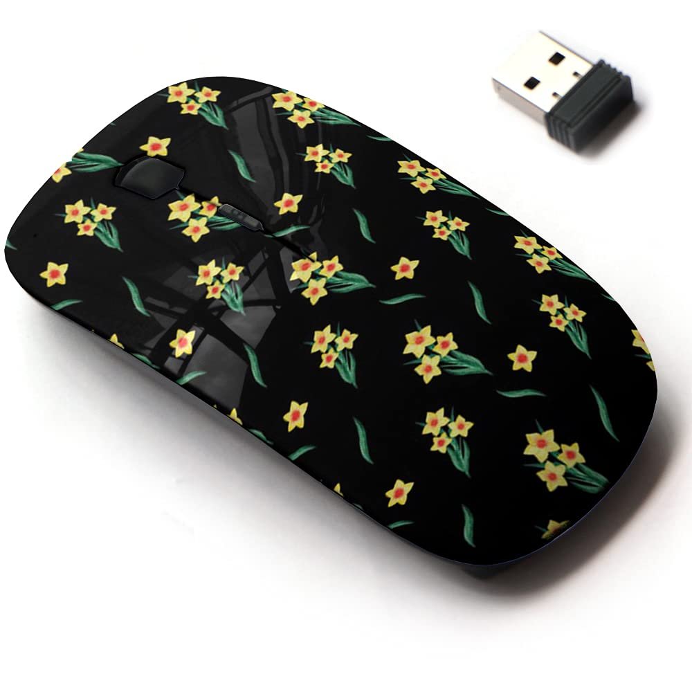 2.4G Wireless Mouse with Cute Pattern Design for All Laptops and Desktops with Nano Receiver - Daffodil Flowers