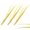 OdontoMed2011 Set of 3 Pcs Gold Plated Color Stainless Steel Tweezers  Heavy Pattern Precision Grade Curved Tip Forceps Tweezers with Serrated Tip and Knurled Handle view 1