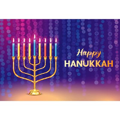 OERJU 10x7ft Happy Hanukkah Backdrop Jewish Chanukah Background for Photography Burning Candles Menorah Halo Jewish Traditional Festival Celebration Kids Adults Portraits Photo Wallpaper Vinyl