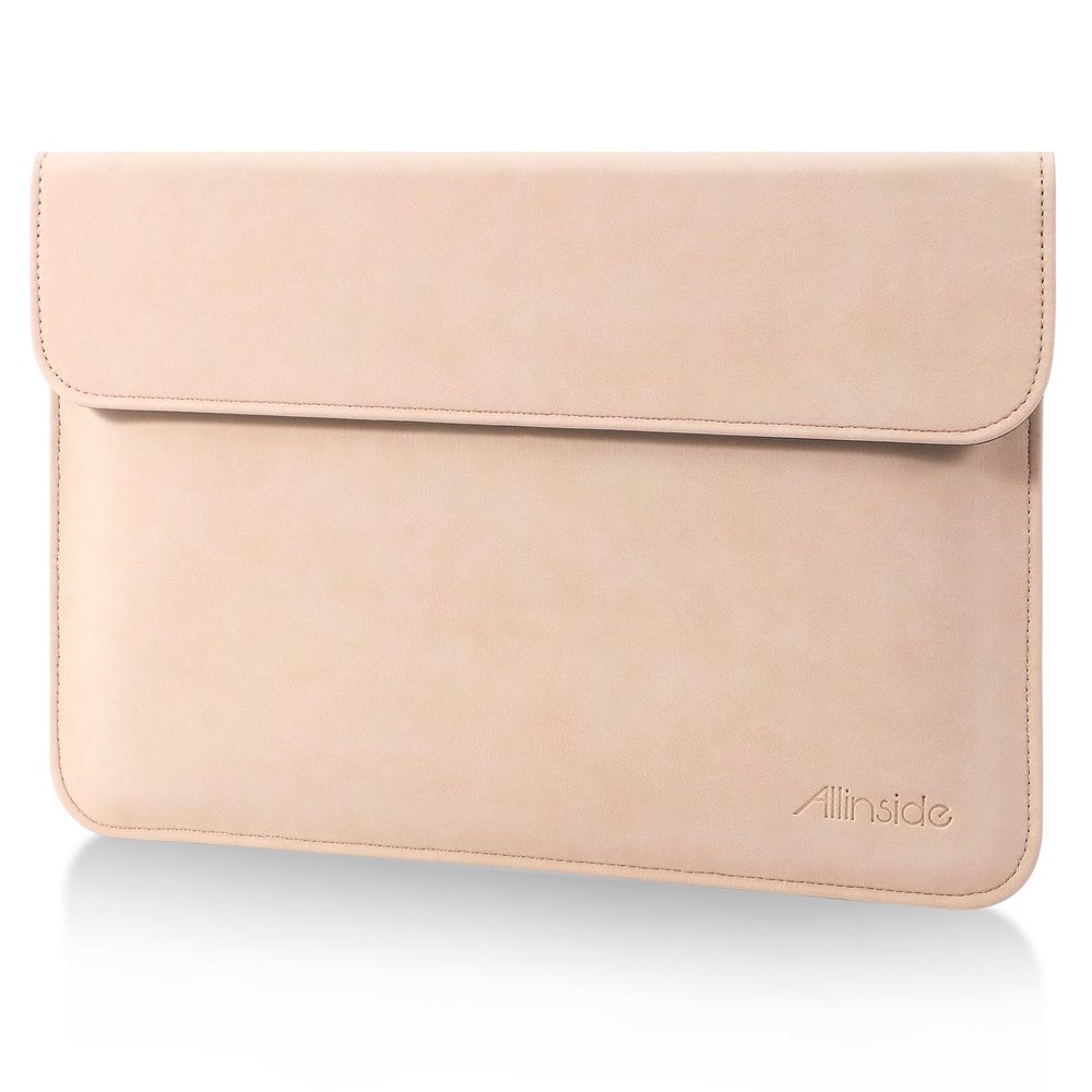 Allinside 13 Inch Laptop Sleeve Case for MacBook Air 13 2018-2025/MacBook Pro 13 2016-2022/Macbook Pro 14 2021-2024, Waterproof Matte PU Leather Horizontal Envelope Protective Case Cover, Flesh Pink