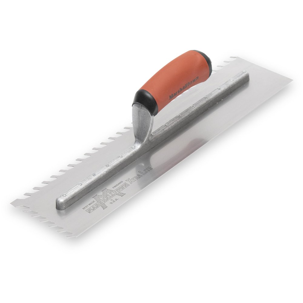 MARSHALLTOWN LayFlat Notch Trowel, 16x4 1/2 Inch, 3/8 Inch Notches, Made in the USA, Flooring and Tiling Trowel, LF3816SD