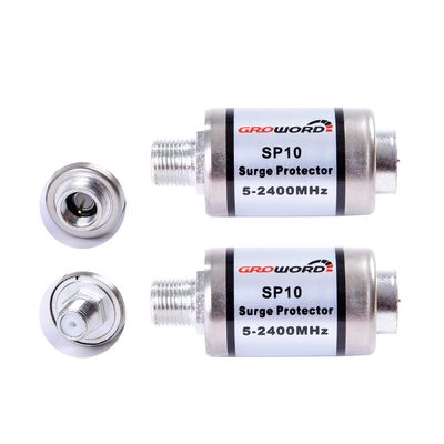 groword Coaxial Surge Lightning Protector for Coaxial TV Antenna and Satellite in-Line 75 Ohm 5-2500MHz, 2 Pack Hum/Buzz/Noise Eliminator,Low Loss (5-2400MHz)