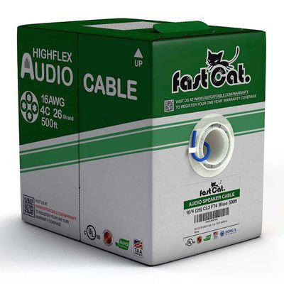 fast Cat. Speaker Wire 16 Guage 4C, UL Listed & CMR/CL3R-FT4 Rated - Speaker Cable w/PVC Jacket, 100% Oxygen-Free Pure Bare Copper - (26) MidFlex 16 Guage Wire - in-Wall Use-500ft Bulk Cable, Blue