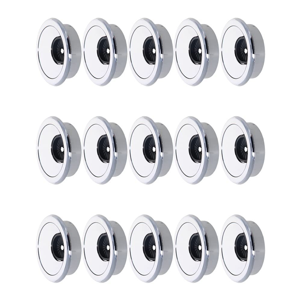 Yinpecly 15Pcs Shiny Silver ABS Desktop Cable Grommets 1.97 inch(50mm) Plastic Hole Cover Round Shape for Managing and Hiding Cord Office PC Desk Wire Organizer