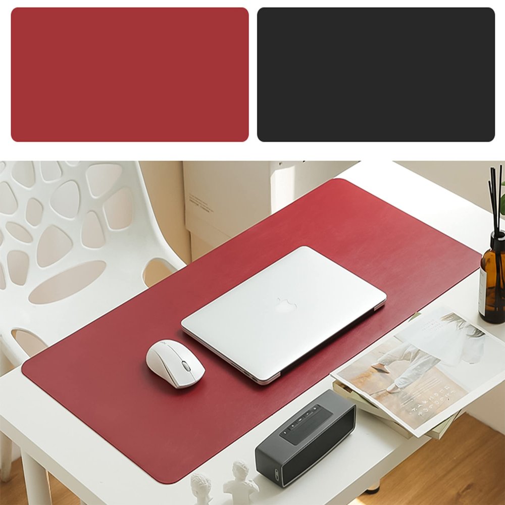 Desk Pad, Large Leather Desk Mat, Computer Desk Mat, Non-Slip Keyboard Mouse Mat, Desk Blotter Pad, Waterproof Desk Writing Pad for Office Home-Black+Red-60 40cm