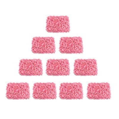 10PCS Pink Artificial Flowers Wall Backdrop Flower Panels Decor Flowers Silk Fabric Wedding Party Photography Backdrops Panels (Pink 10 pcs 16''x 24'')