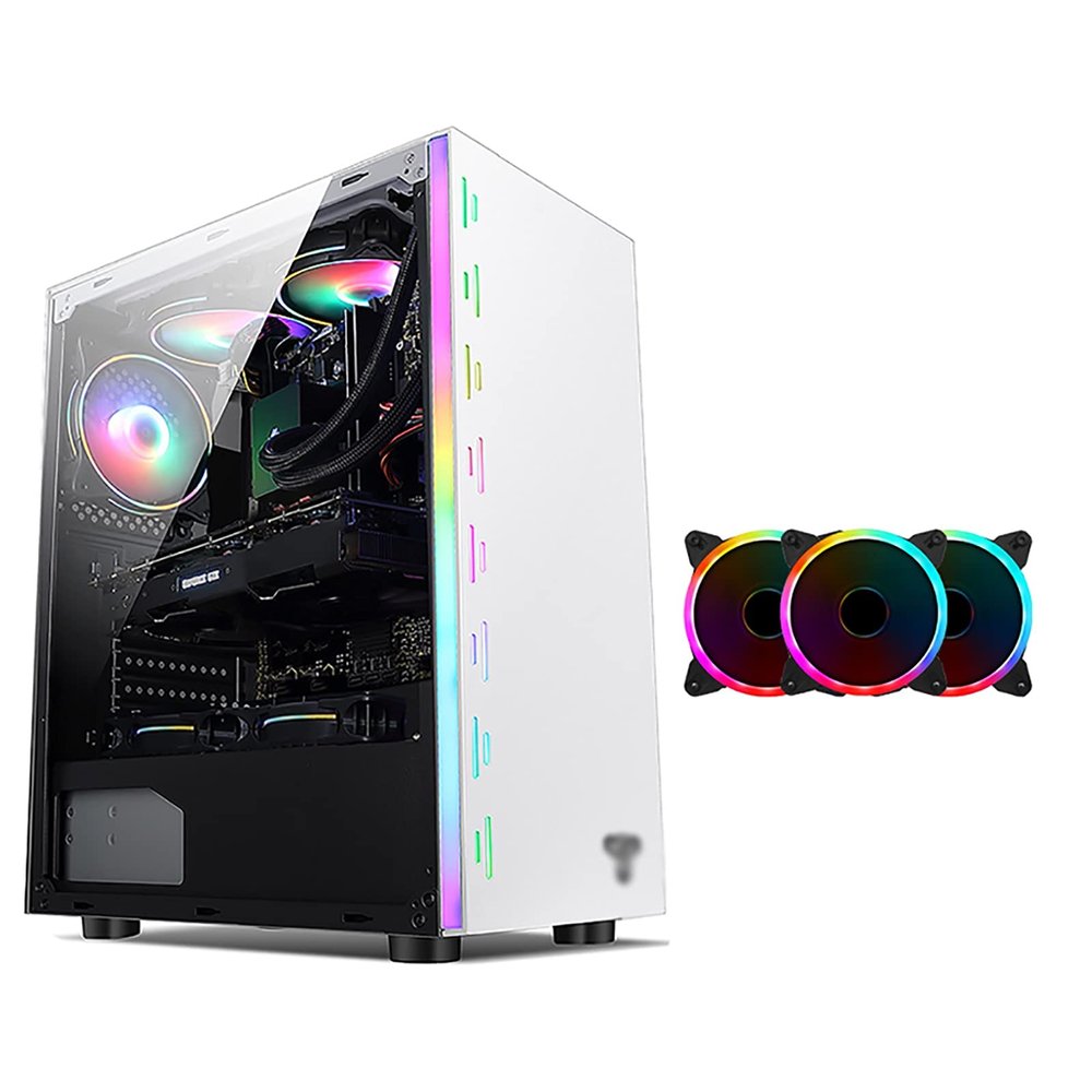 BBNB ATX Gaming Case - Micro ATX PC Case/ATX Computer Case - Mid Tower - Acrylic Glass - Fan and Water Cooling Supporth (Color : White, Size : 4 Fan)