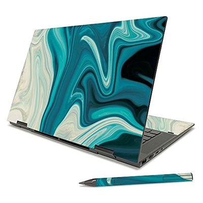 MIGHTY SKINS Skin Compatible with HP Envy x360 15" (2021) - Aqua Swirl | Protective, Durable, and Unique Vinyl Decal wrap Cover | Easy to Apply, Remove, and Change Styles | Made in The USA, HPENX31521-Aqua Swirl