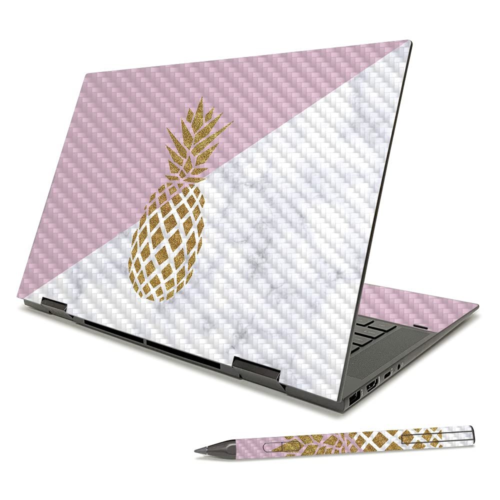 MightySkins Carbon Fiber Skin Compatible with HP Envy x360 15" (2021) - Pretty Pineapple | Protective, Durable Textured Carbon Fiber Finish | Easy to Apply | Made in The USA