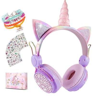 Cat Ear Wireless Headphones for Kids with Mic, Unicorn Bluetooth Over Ear Headset for School Cellphone Smartphones Laptop PC,FM&85db Volume liminted,Wired headset for School Home (light purple)