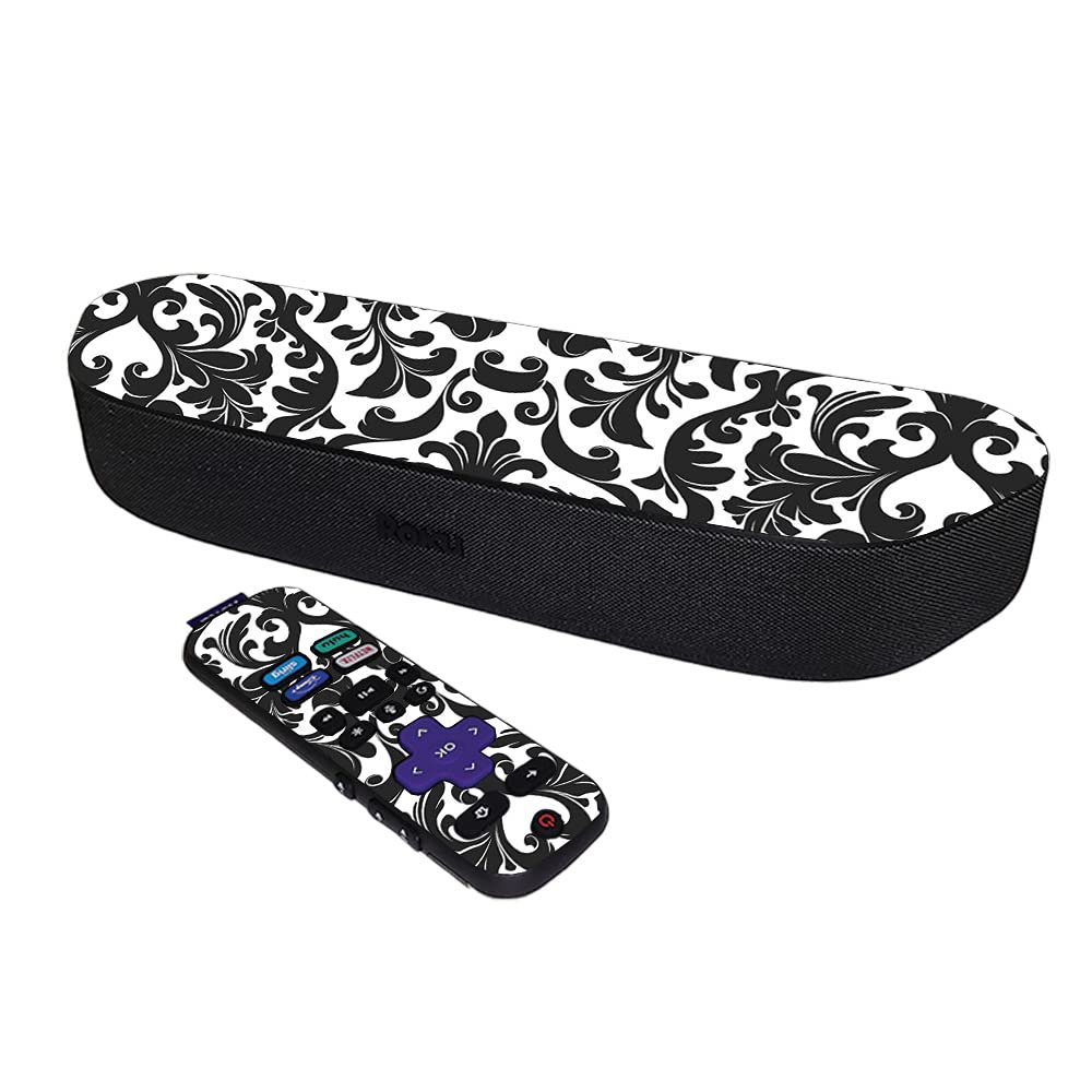 MightySkins Skin Compatible with Roku Streambar Media Player (2020) - Black Damask | Protective, Durable, and Unique Vinyl Decal wrap Cover | Easy to Apply and Change Styles | Made in The USA