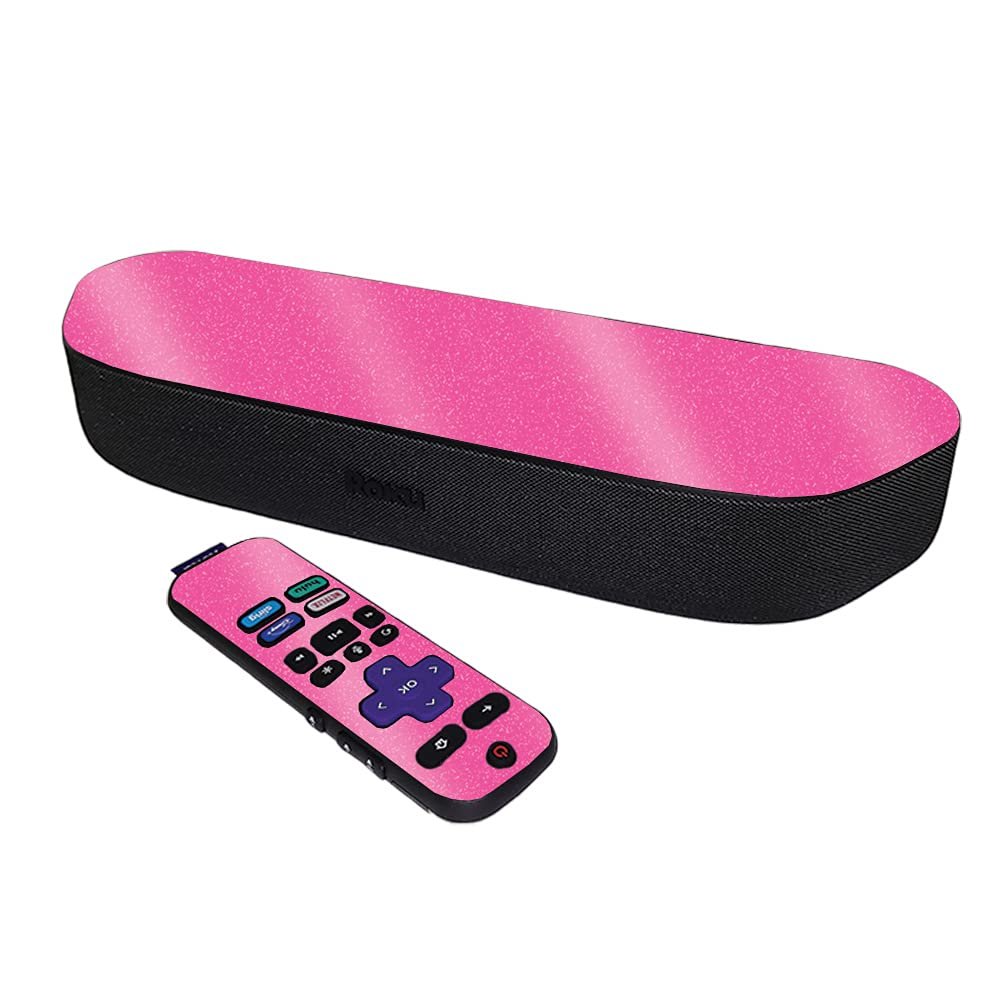 MightySkins Glossy Glitter Skin Compatible with Roku Streambar Media Player (2020) - Solid Hot Pink | Protective, Durable High-Gloss Glitter Finish | Easy to Apply | Made in The USA