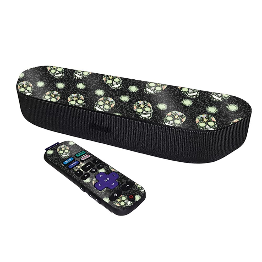 MightySkins Glossy Glitter Skin Compatible with Roku Streambar Media Player (2020) - Nighttime Skulls | Protective, Durable High-Gloss Glitter Finish | Easy to Apply | Made in The USA