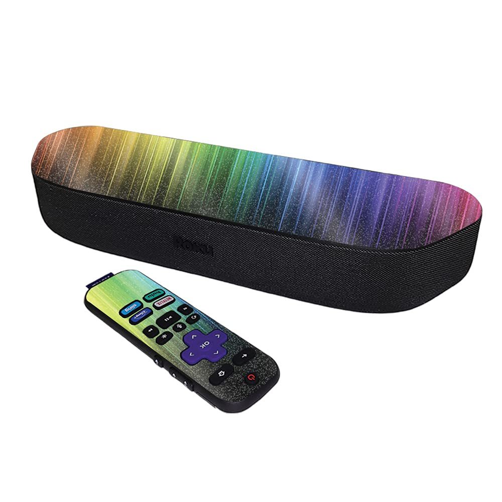 MightySkins Glossy Glitter Skin Compatible with Roku Streambar Media Player (2020) - Rainbow Streaks | Protective, Durable High-Gloss Glitter Finish | Easy to Apply | Made in The USA