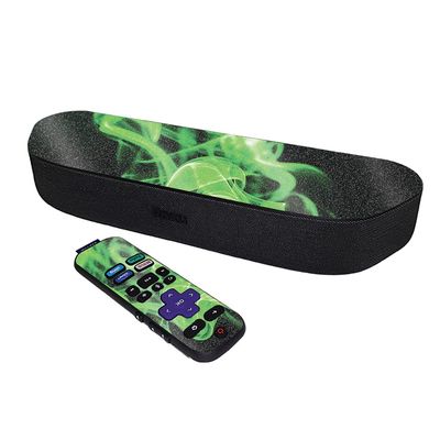 MightySkins Glossy Glitter Skin Compatible with Roku Streambar Media Player (2020) - Green Flames | Protective, Durable High-Gloss Glitter Finish | Easy to Apply | Made in The USA