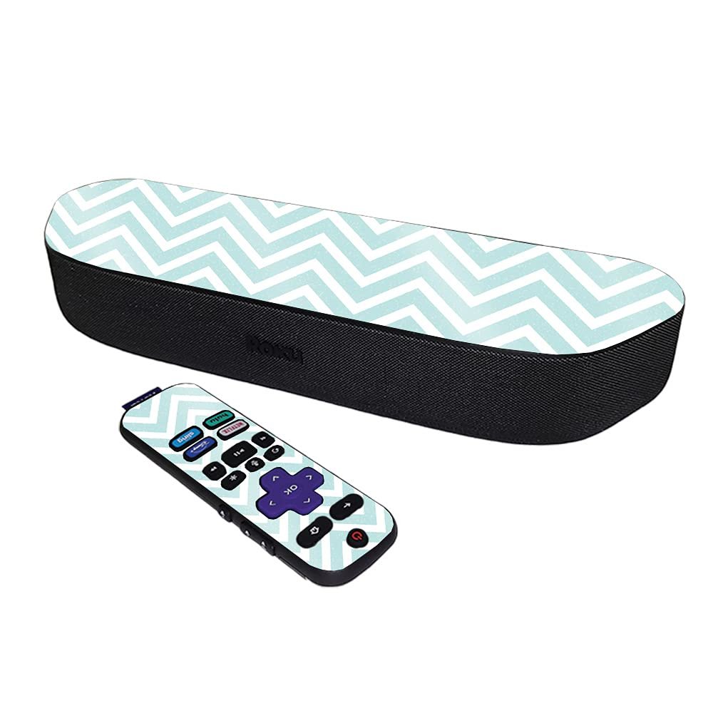 MightySkins Glossy Glitter Skin Compatible with Roku Streambar Media Player (2020) - Aqua Chevron | Protective, Durable High-Gloss Glitter Finish | Easy to Apply | Made in The USA