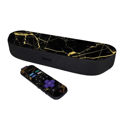 MightySkins Skin Compatible with Roku Streambar Media Player (2020) - Black Gold Marble | Protective, Durable, and Unique Vinyl Decal wrap Cover | Easy to Apply | Made in The USA