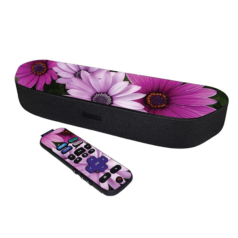 MightySkins Skin Compatible with Roku Streambar Media Player (2020) - Purple Flowers | Protective, Durable, and Unique Vinyl Decal wrap Cover | Easy to Apply and Change Styles | Made in The USA