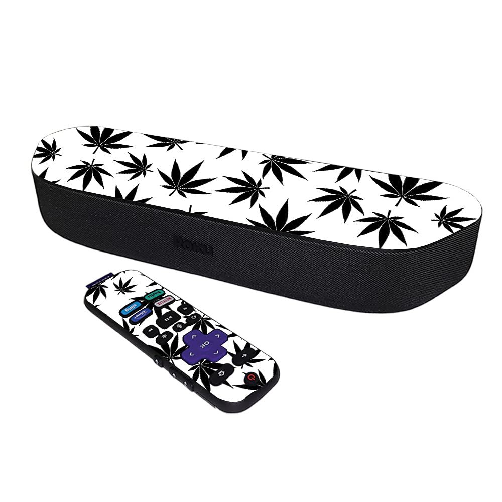 MightySkins Skin Compatible with Roku Streambar Media Player (2020) - Pot Leaves Black | Protective, Durable, and Unique Vinyl Decal wrap Cover | Easy to Applys | Made in The USA