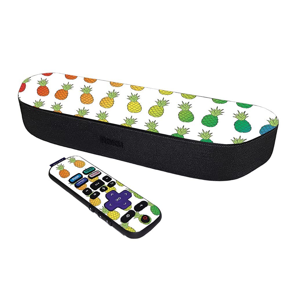 MightySkins Skin Compatible with Roku Streambar Media Player (2020) - Rainbow Pineapples | Protective, Durable, and Unique Vinyl Decal wrap Cover | Easy to Apply | Made in The USA