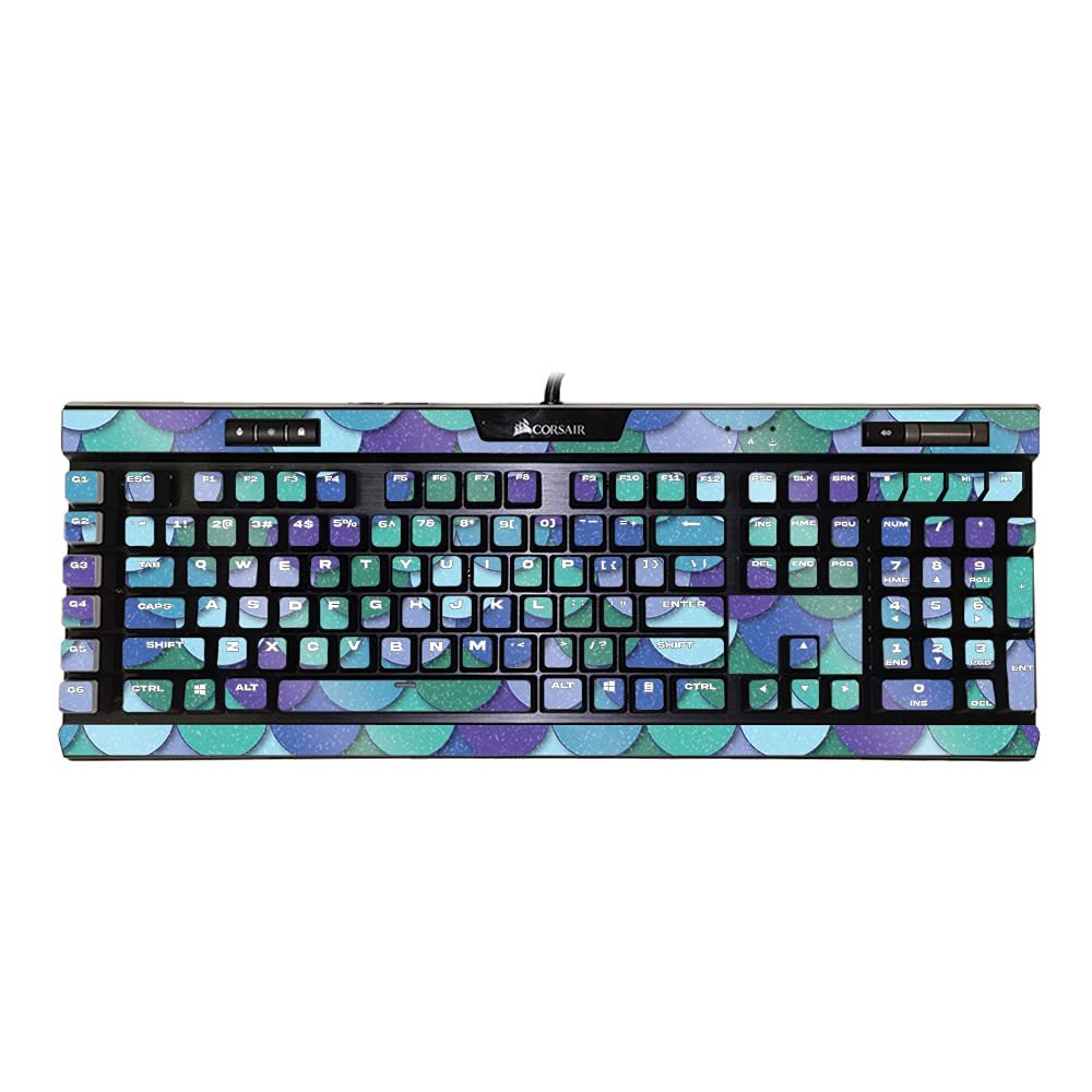 MightySkins Glossy Glitter Skin Compatible with Corsair K95 RGB Platinum XT - Blue Scales | Protective, Durable High-Gloss Glitter Finish | Easy to Apply, Remove, and Change Styles | Made in The USA