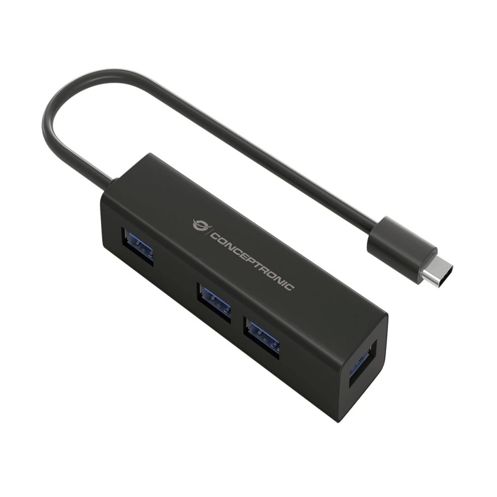 Conceptronic HUBBIES07B / 4-Port USB 3.0 Aluminium HUB / 3.1 / C / 4 x 3.0 / Black