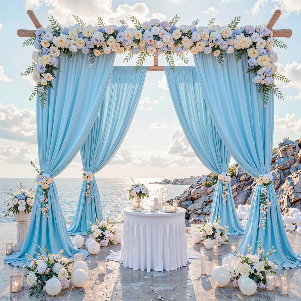 10 ft x 10 ft Wrinkle Free Baby Blue Backdrop Curtains for Baby Shower Parties, Polyester Light Blue Photo Backdrop Drapes for Birthday Wedding Party Gender Reveal Photography