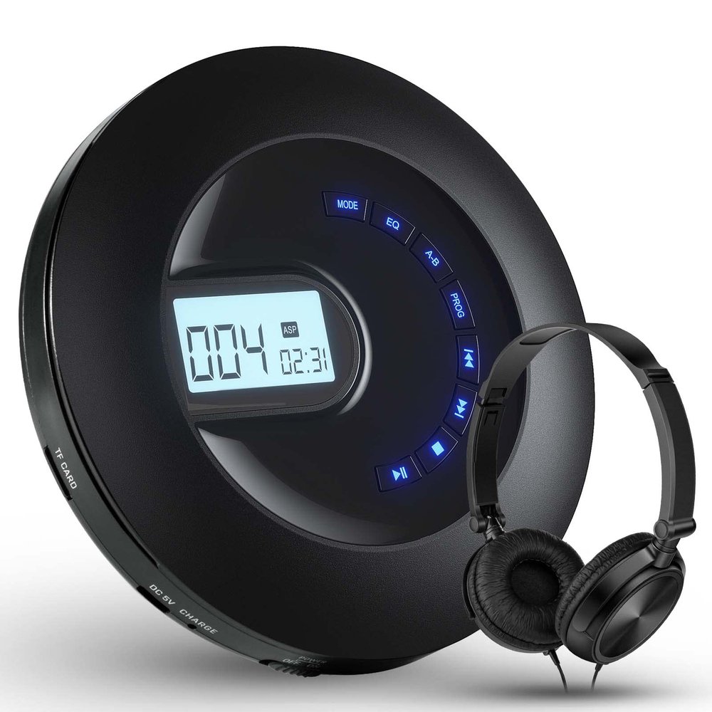 CD Player Portable, Rechargeable Portable CD Player for Home Car and Travel with Headphone and Anti-Skip/Shockproof, Compact Player with LCD Display, AUX Cable, Backlight