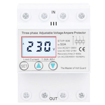 Walfront STVP-936 3-Phase Voltage Protector LCD Adjustable Self-Resetting 230V/400V AC 50A