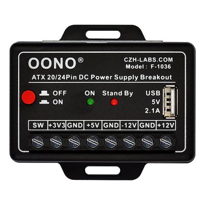 ATX 24/20-Pin DC Power Supply Breakout Module with 2.1A USB Port