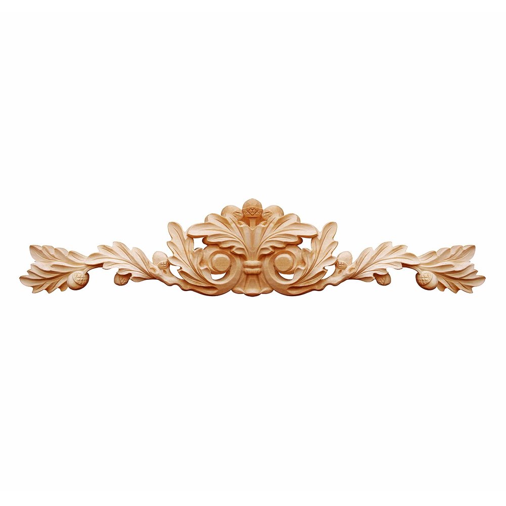 SUNHAWK Wood Carved Applique Vivid Acorn Twig Carved 12" W Onlay for Mantel, Door, Cabinet and Furniture (Birch, 12" W 2-3/8"H 5/8" P)