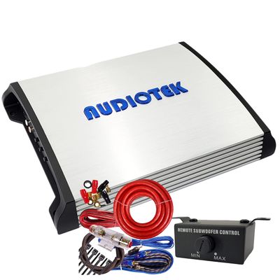 Audiotek AT4000M 1 Channel Monoblock Car Amplifier - 4000 Watts, 2 Ohm Stable, LED Indicator, Bass Knob Included, Mosfet Power Supply, Great for Subwoofers with 4 Ga Amp Kit Red Bundle